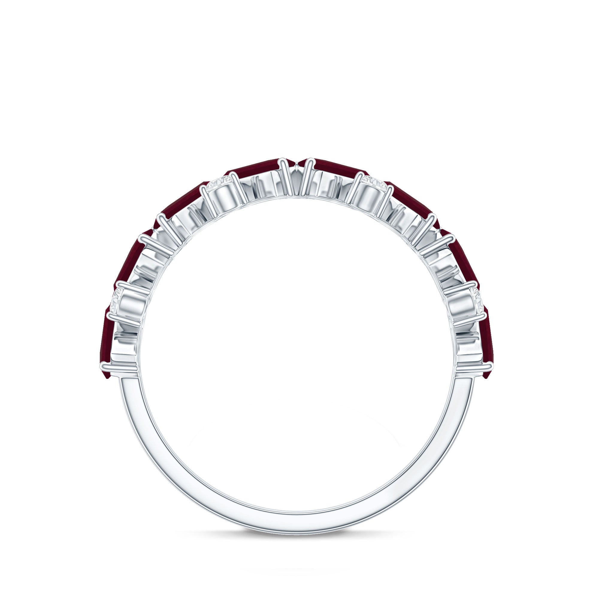 Ruby Eternity Ring – Half Eternity Band with Lab Grown Diamond & Baguette Ruby Stones