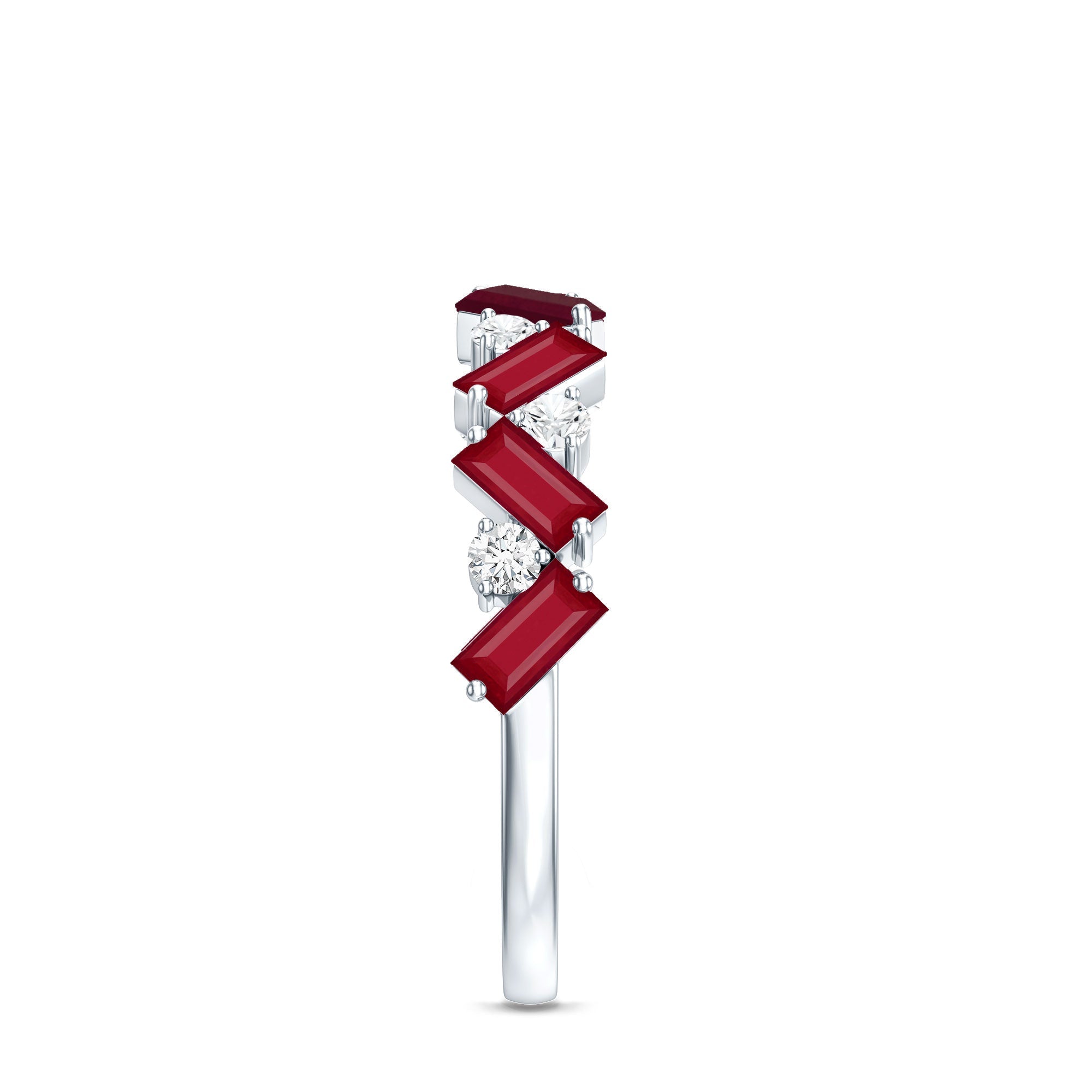 Ruby Eternity Ring – Half Eternity Band with Lab Grown Diamond & Baguette Ruby Stones