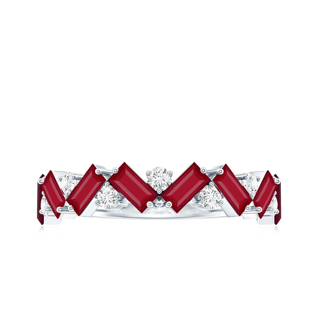 Ruby Eternity Ring – Half Eternity Band with Lab Grown Diamond & Baguette Ruby Stones