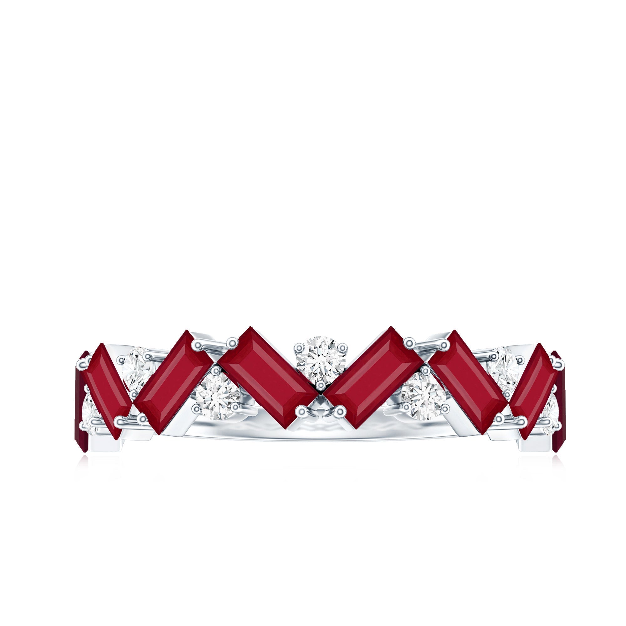 Ruby Eternity Ring – Half Eternity Band with Lab Grown Diamond & Baguette Ruby Stones