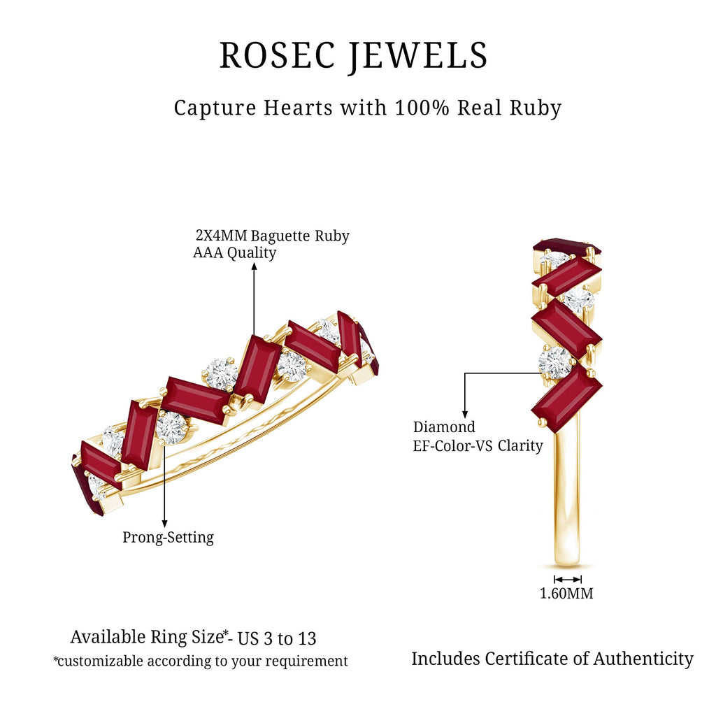 Ruby Eternity Ring – Half Eternity Band with Lab Grown Diamond & Baguette Ruby Stones