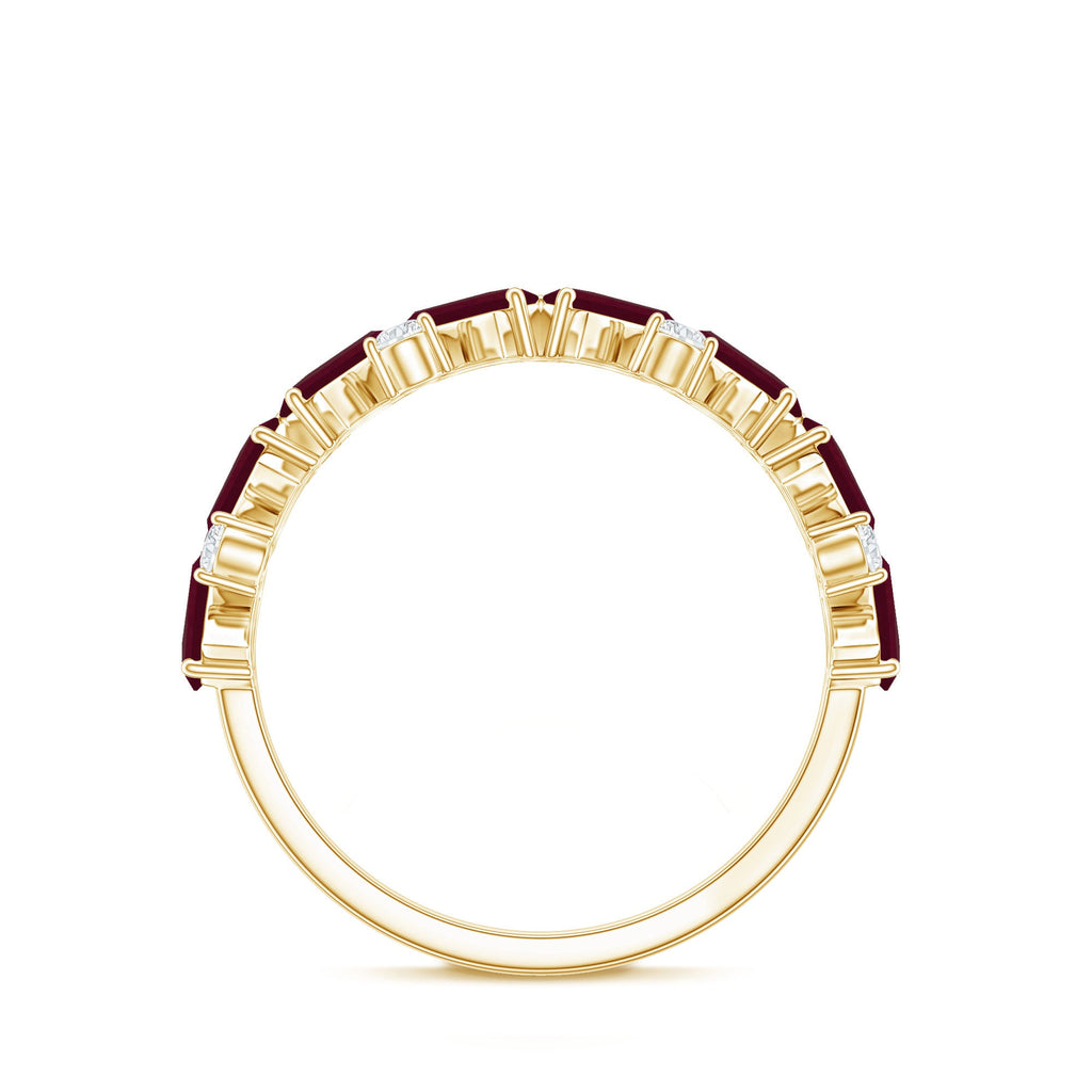 Ruby Eternity Ring – Half Eternity Band with Lab Grown Diamond & Baguette Ruby Stones