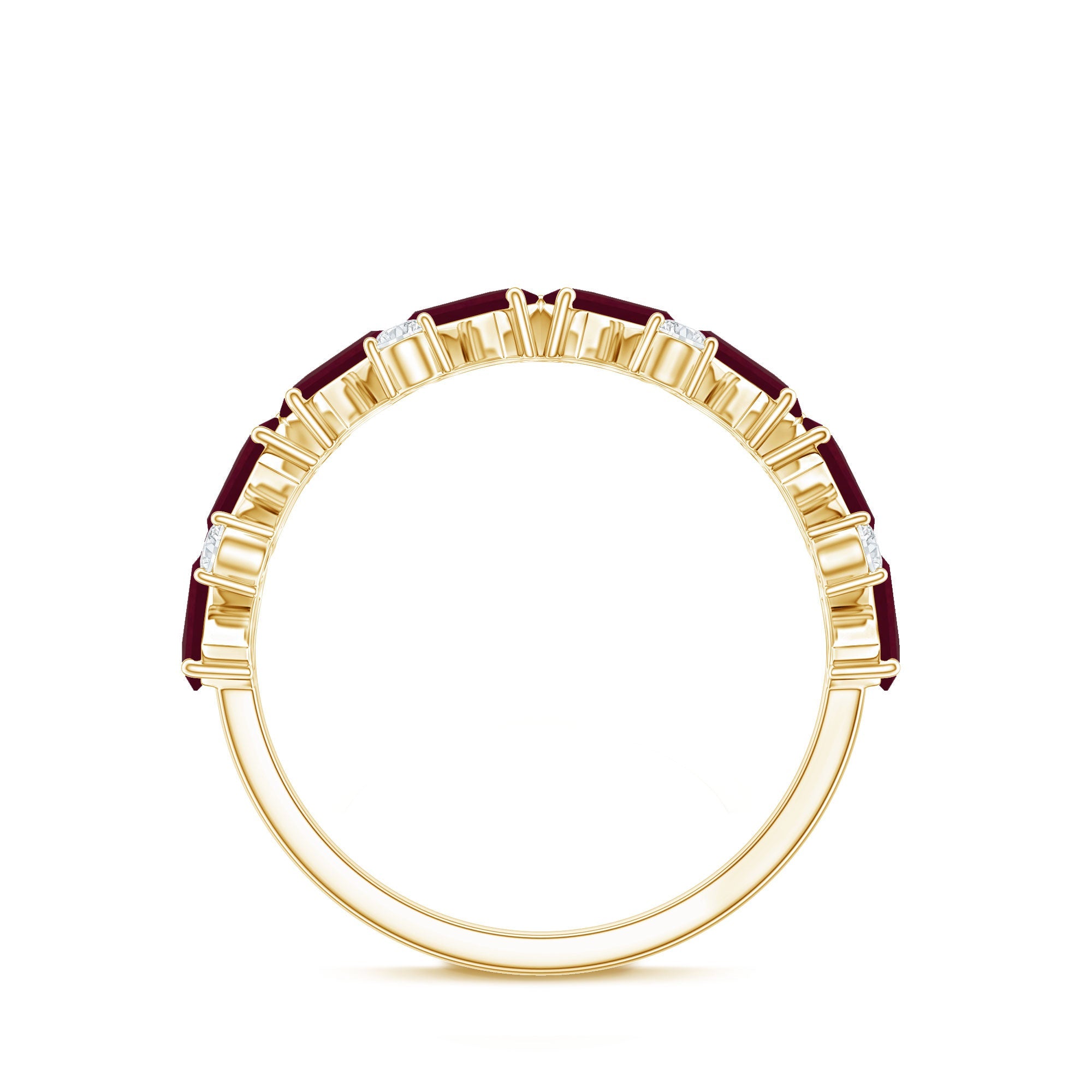 Ruby Eternity Ring – Half Eternity Band with Lab Grown Diamond & Baguette Ruby Stones