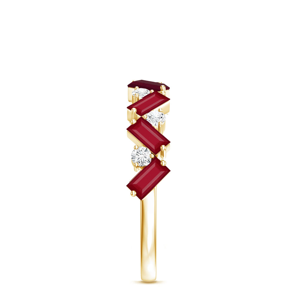 Ruby Eternity Ring – Half Eternity Band with Lab Grown Diamond & Baguette Ruby Stones