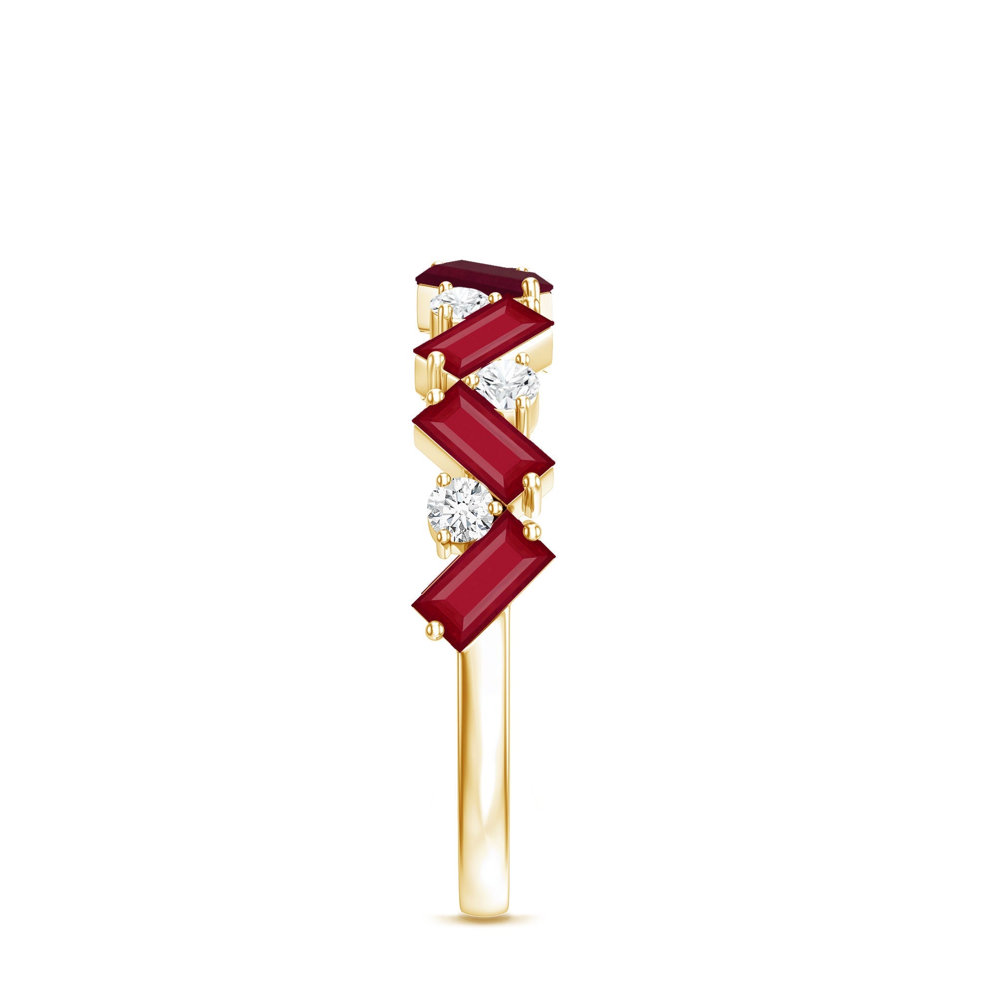 Ruby Eternity Ring – Half Eternity Band with Lab Grown Diamond & Baguette Ruby Stones