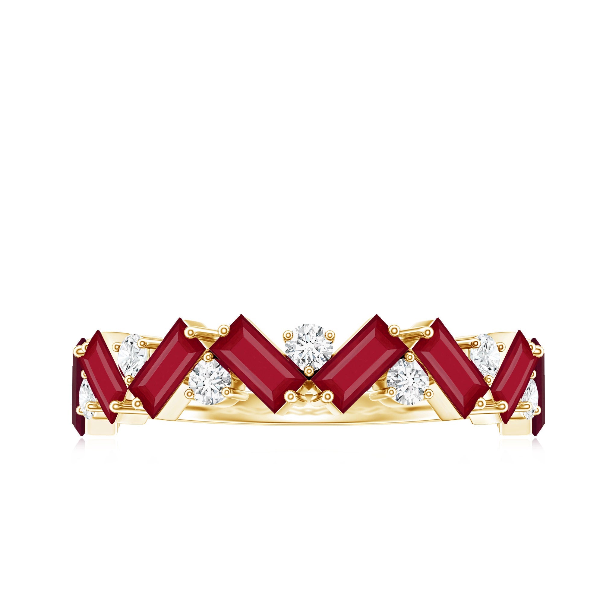 Ruby Eternity Ring – Half Eternity Band with Lab Grown Diamond & Baguette Ruby Stones