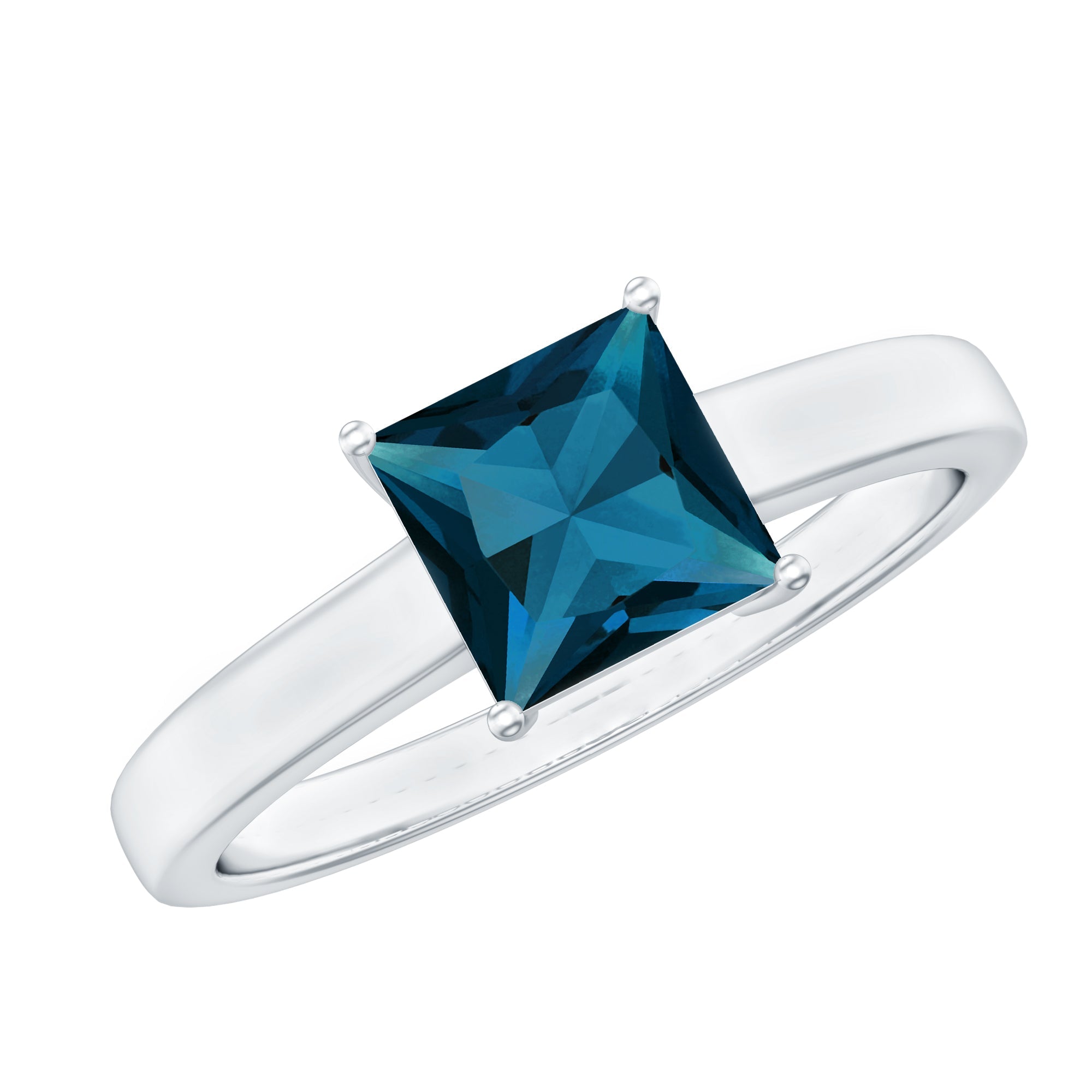 1 Carat Princess Cut London Blue Topaz Solitaire Ring