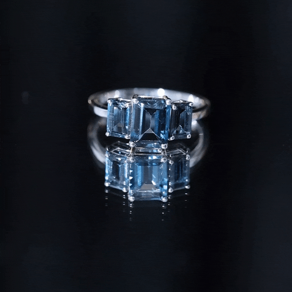 Emerald Cut London Blue Topaz Three Stone Engagement Ring