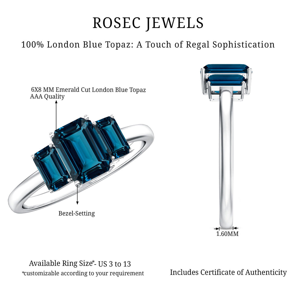 Emerald Cut London Blue Topaz Three Stone Engagement Ring
