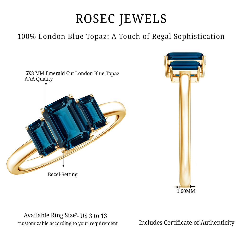 Emerald Cut London Blue Topaz Three Stone Engagement Ring