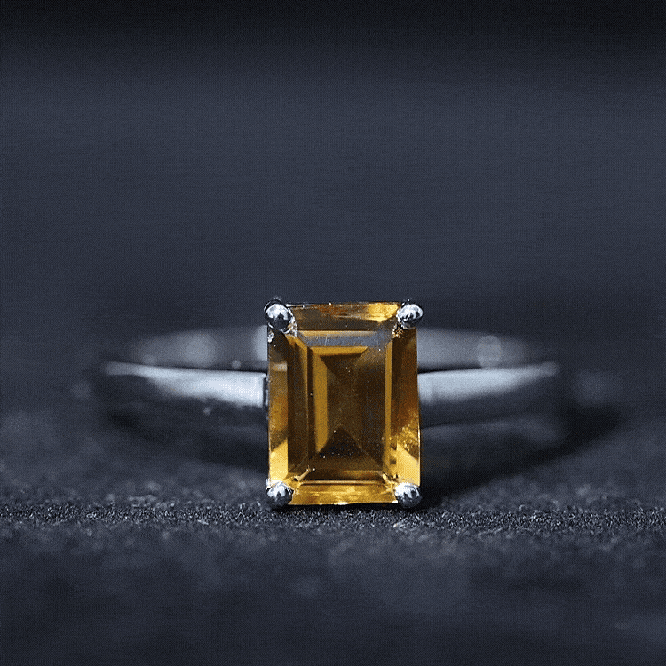 Citrine Engagement Ring - 1.8 Carat Emerald Cut Solitaire Prong Setting Classic Design
