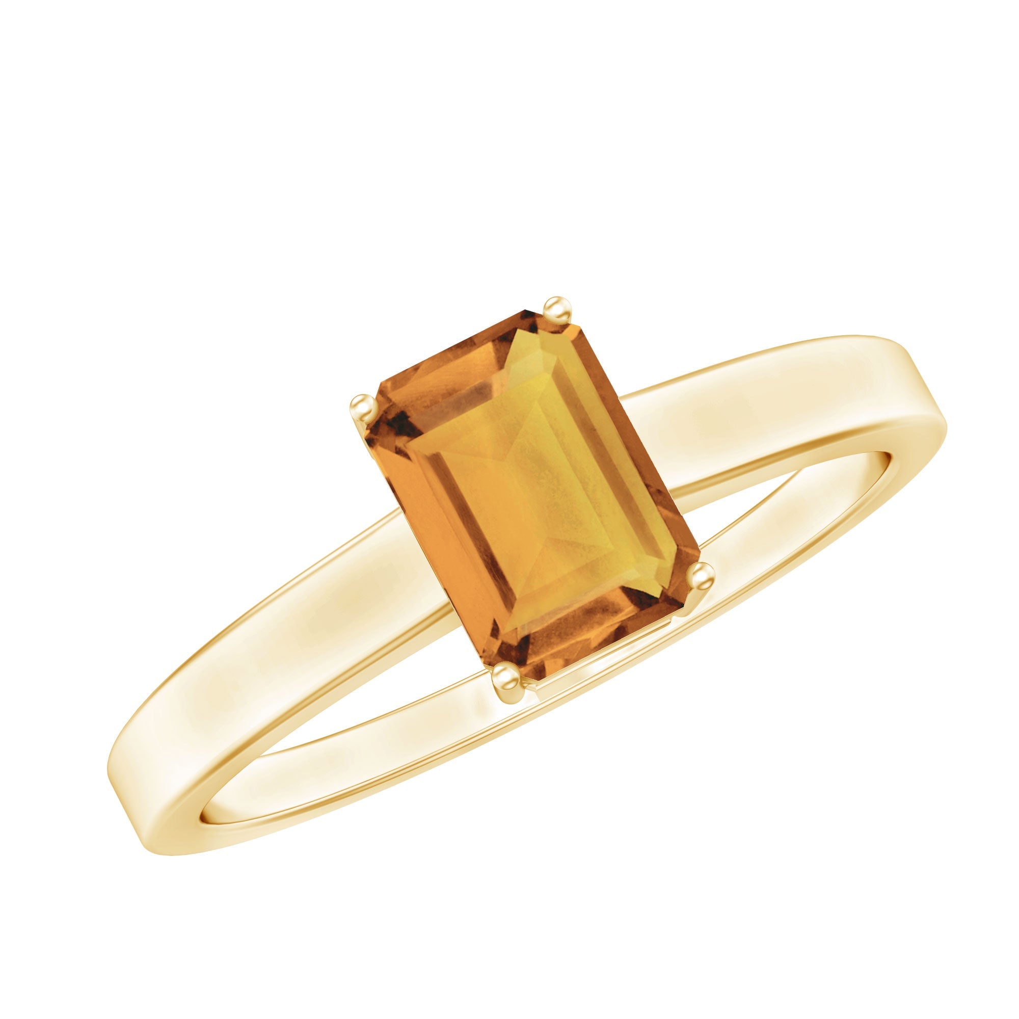 Citrine Engagement Ring - 1.8 Carat Emerald Cut Solitaire Prong Setting Classic Design