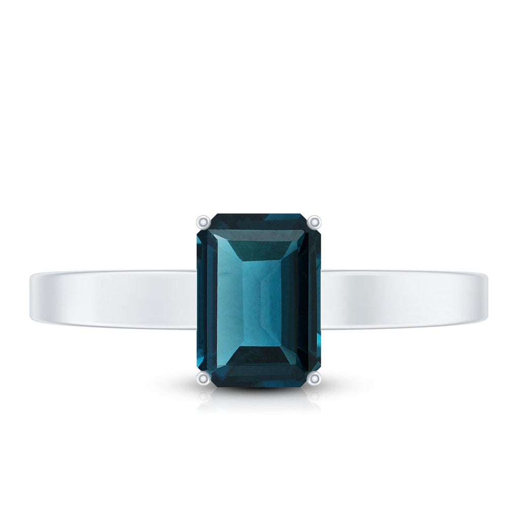 London Blue Topaz Ring – 2.2 Carat Emerald Cut Solitaire Engagement Band