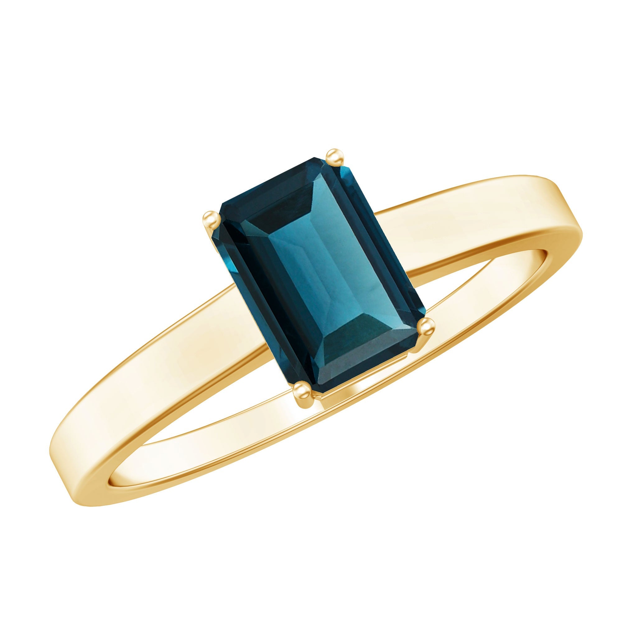 London Blue Topaz Ring – 2.2 Carat Emerald Cut Solitaire Engagement Band