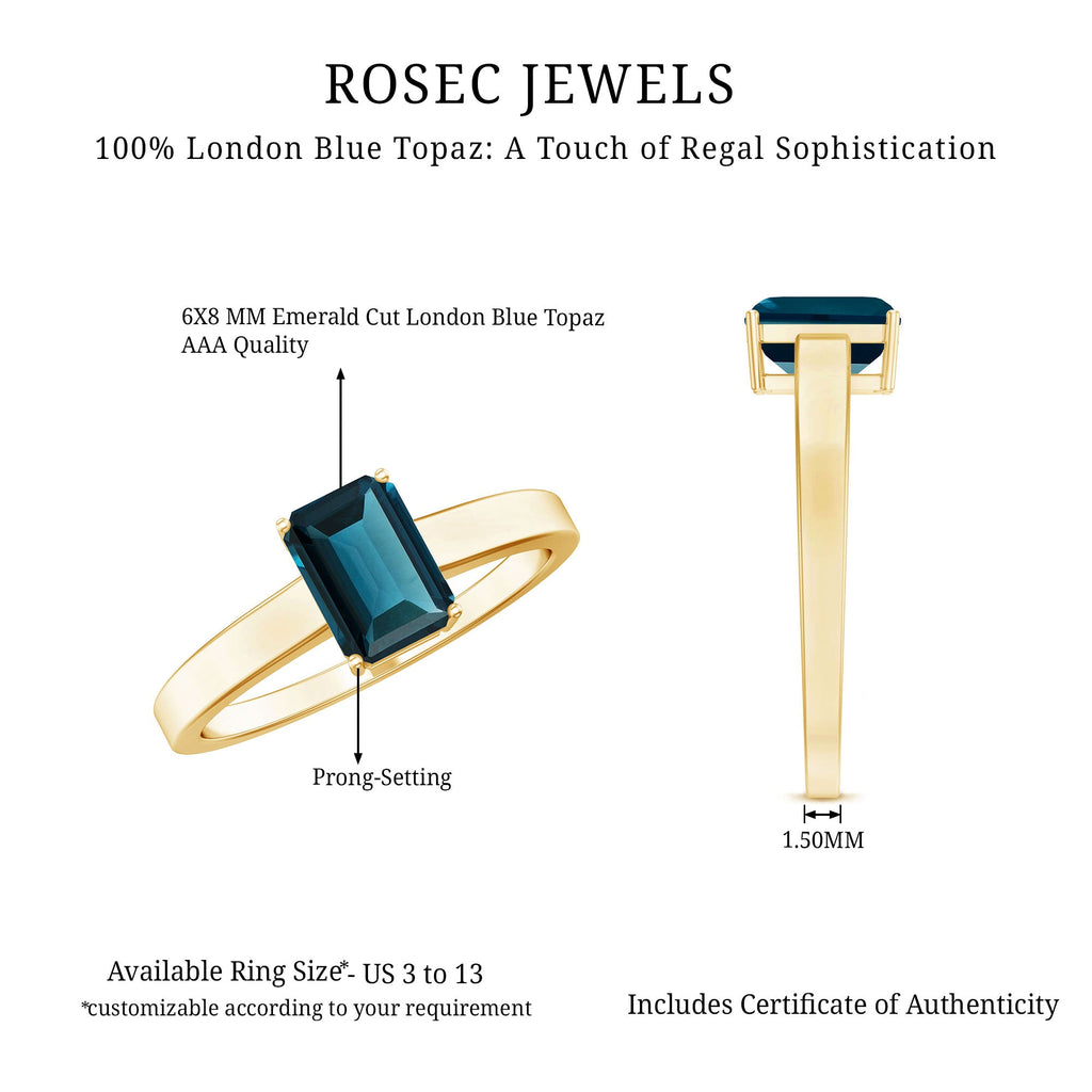 London Blue Topaz Ring – 2.2 Carat Emerald Cut Solitaire Engagement Band