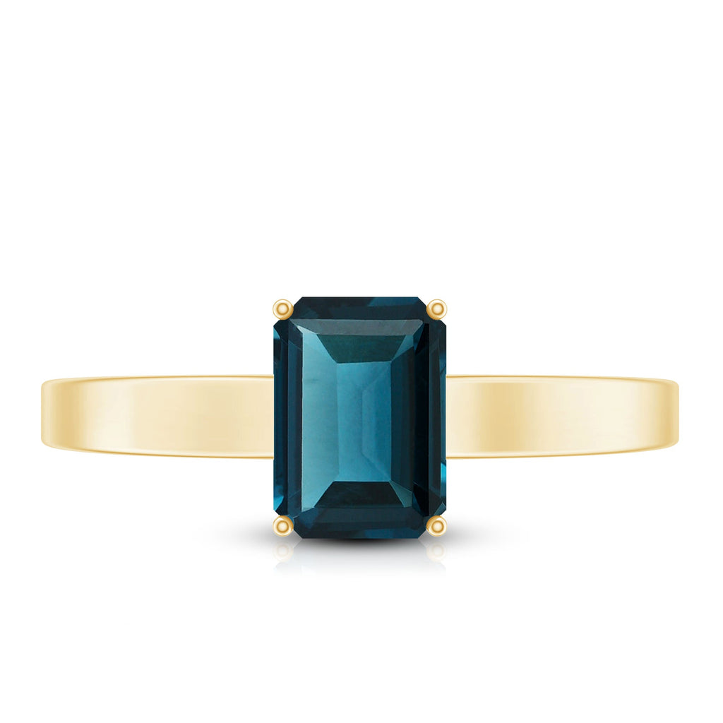 London Blue Topaz Ring – 2.2 Carat Emerald Cut Solitaire Engagement Band