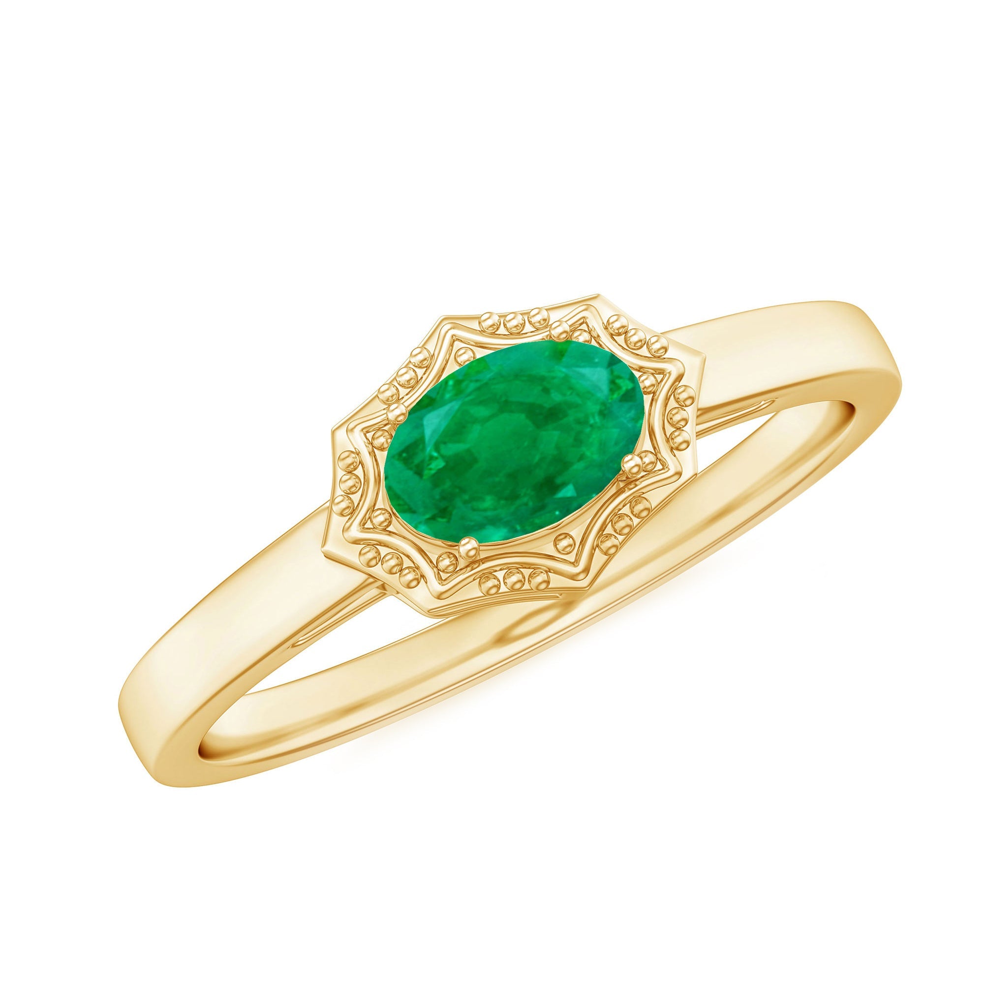 Emerald Engagement Ring – Vintage Oval Cut Solitaire Prong Setting AAA Quality