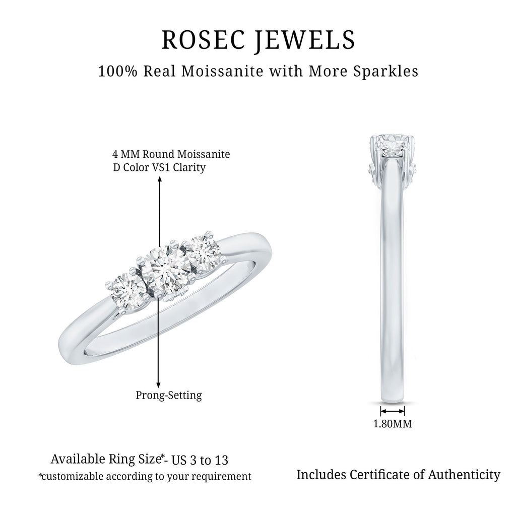 Moissanite Promise Ring – Brilliant Cut Three Stone Ring for Women | Prong Setting