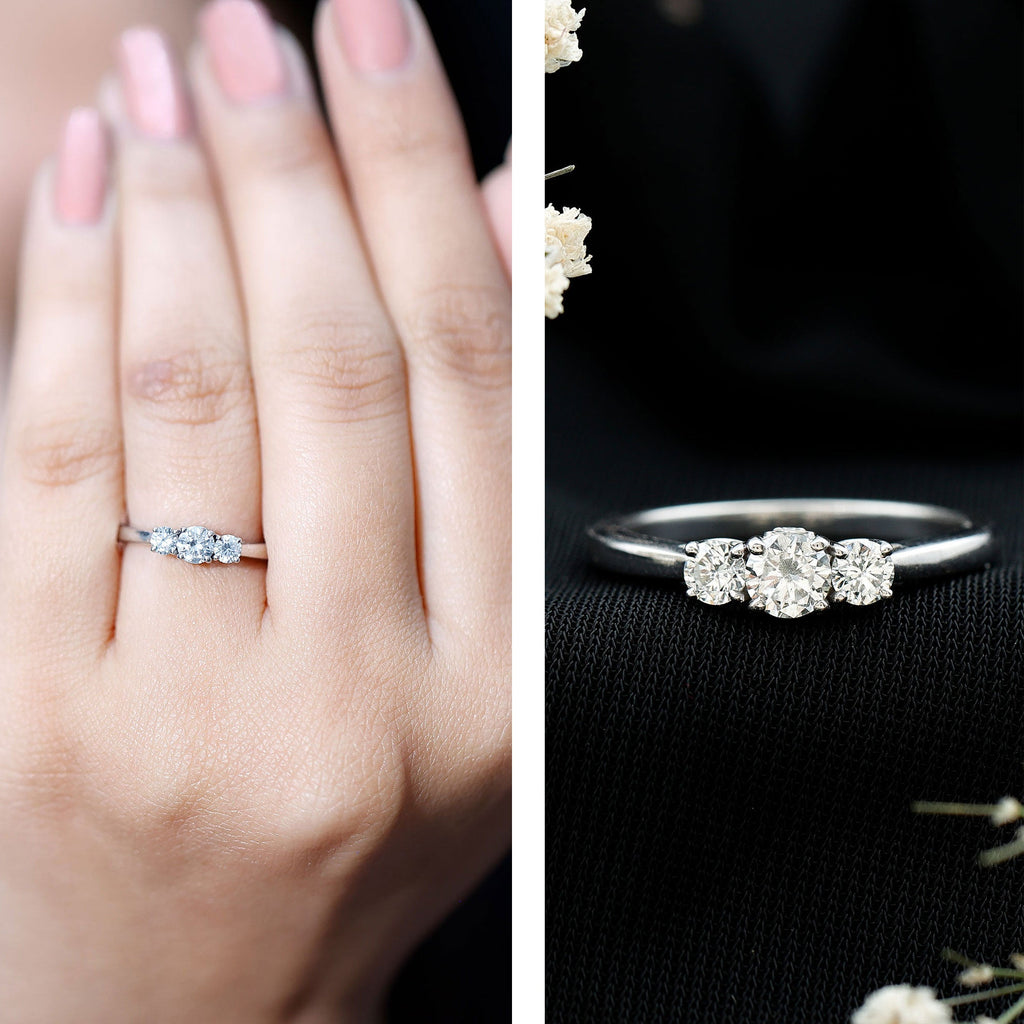 Moissanite Promise Ring – Brilliant Cut Three Stone Ring for Women | Prong Setting