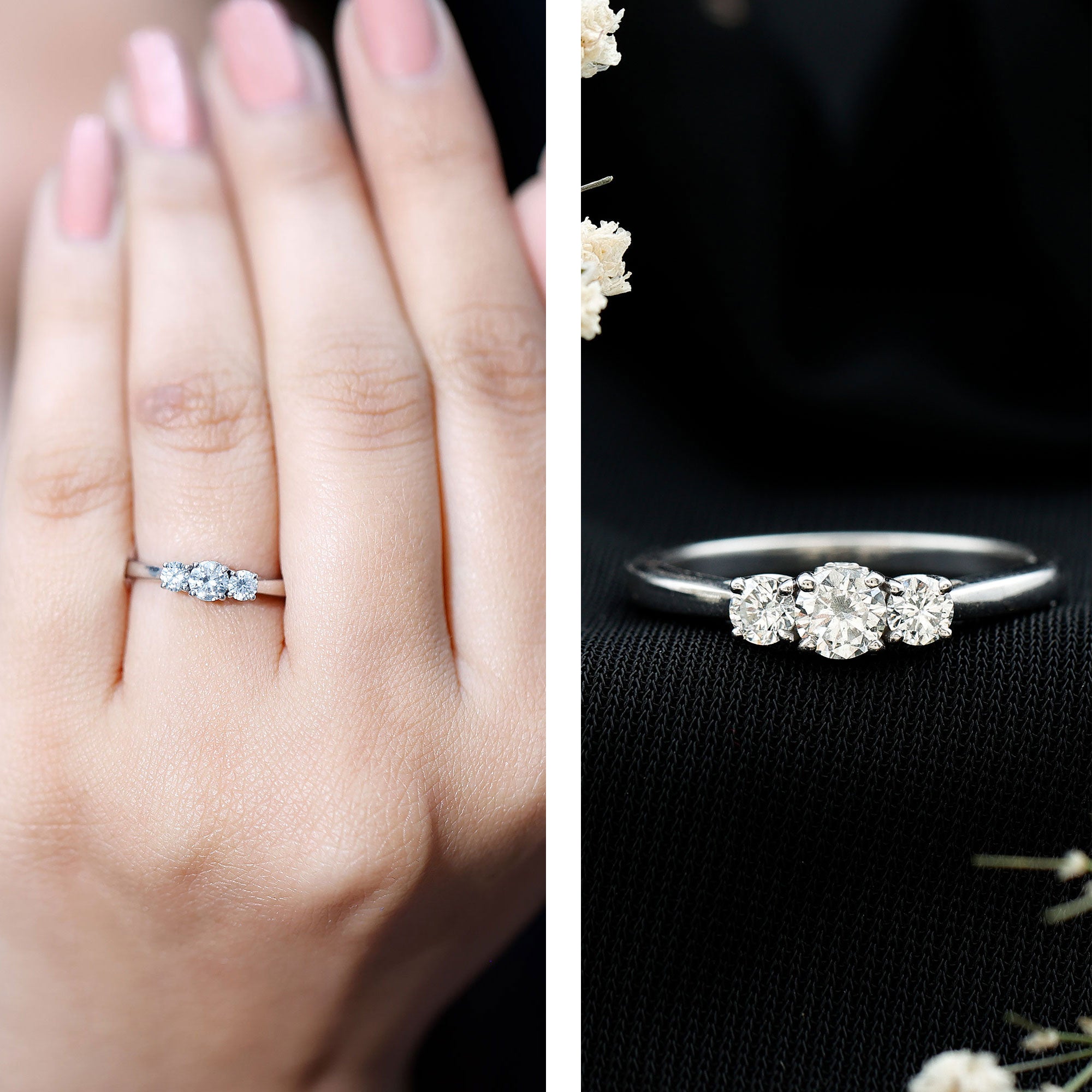 Moissanite Promise Ring – Brilliant Cut Three Stone Ring for Women | Prong Setting