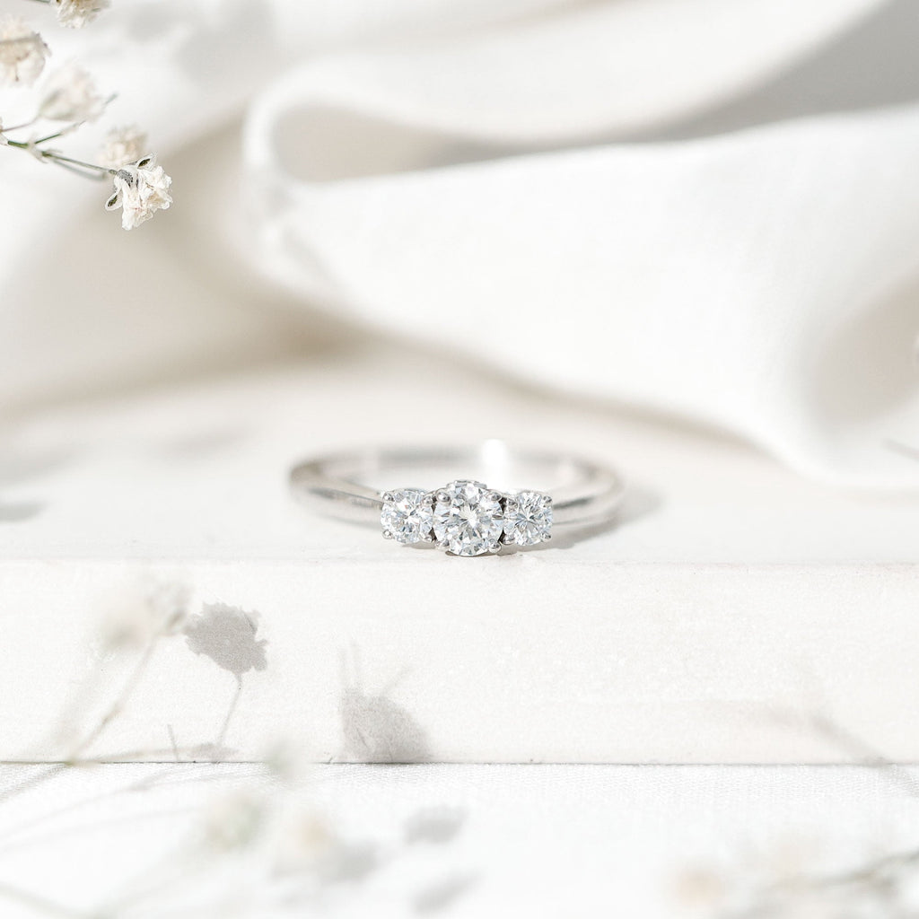 Moissanite Promise Ring – Brilliant Cut Three Stone Ring for Women | Prong Setting