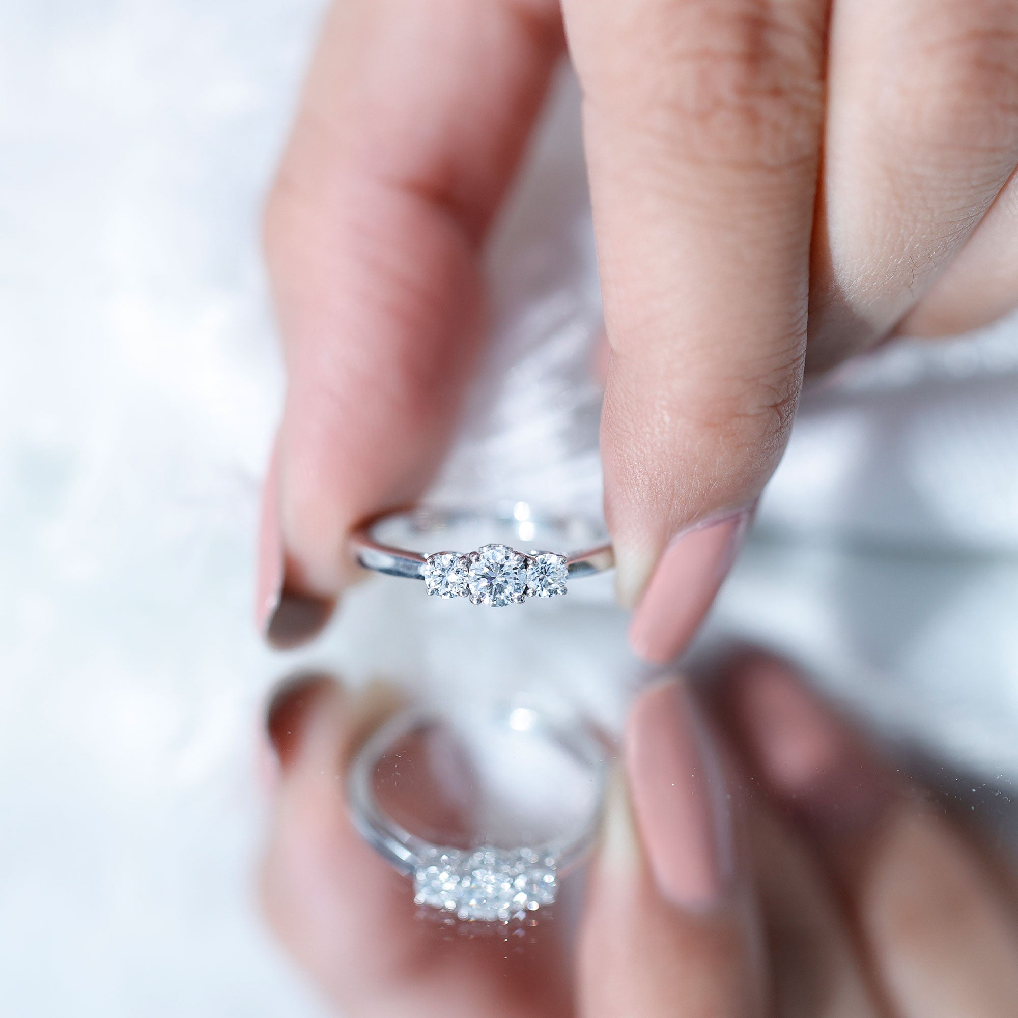Moissanite Promise Ring – Brilliant Cut Three Stone Ring for Women | Prong Setting