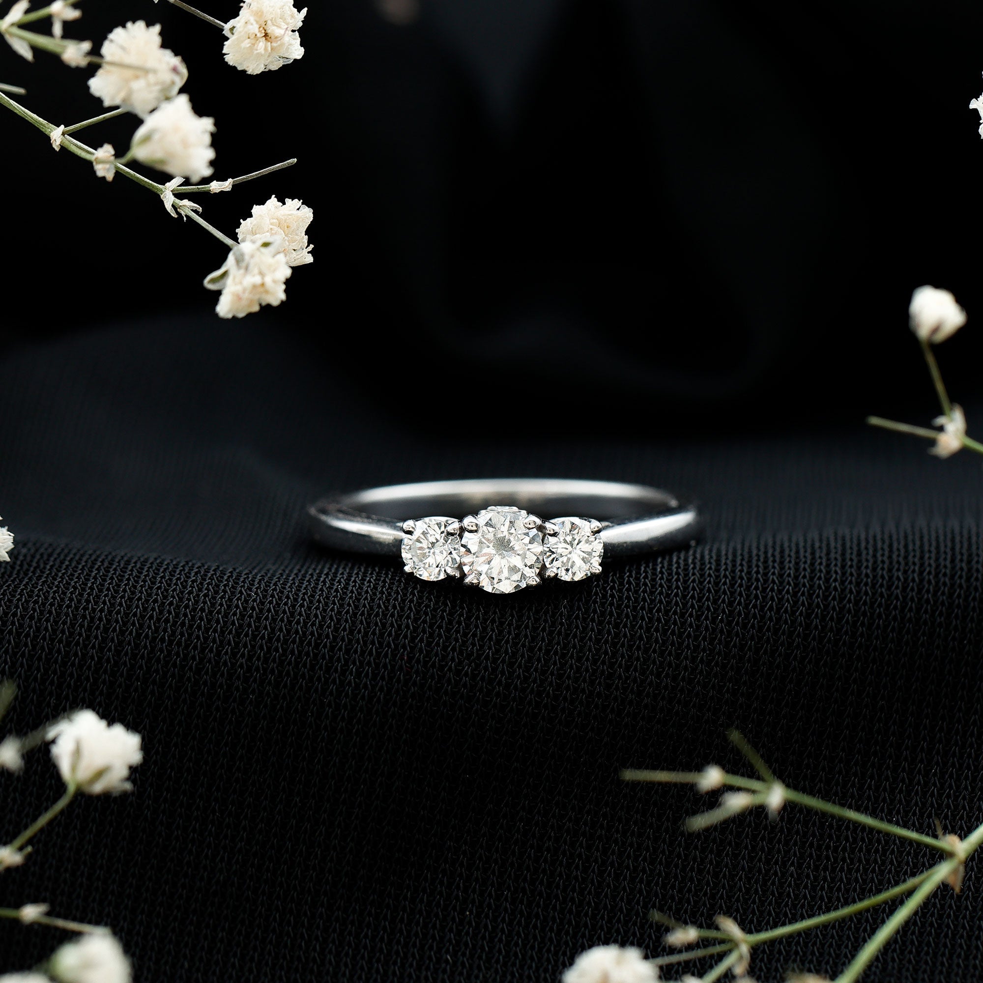 Moissanite Promise Ring – Brilliant Cut Three Stone Ring for Women | Prong Setting