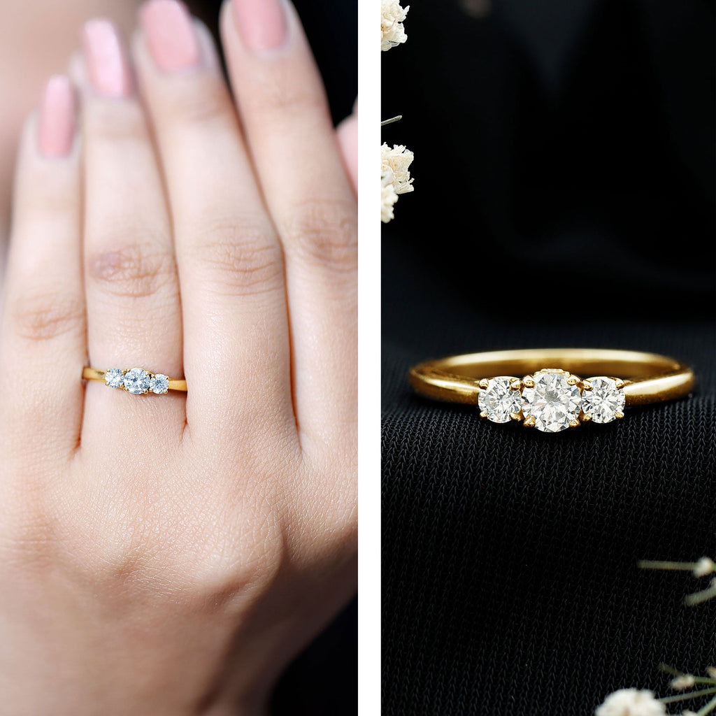 Moissanite Promise Ring – Brilliant Cut Three Stone Ring for Women | Prong Setting