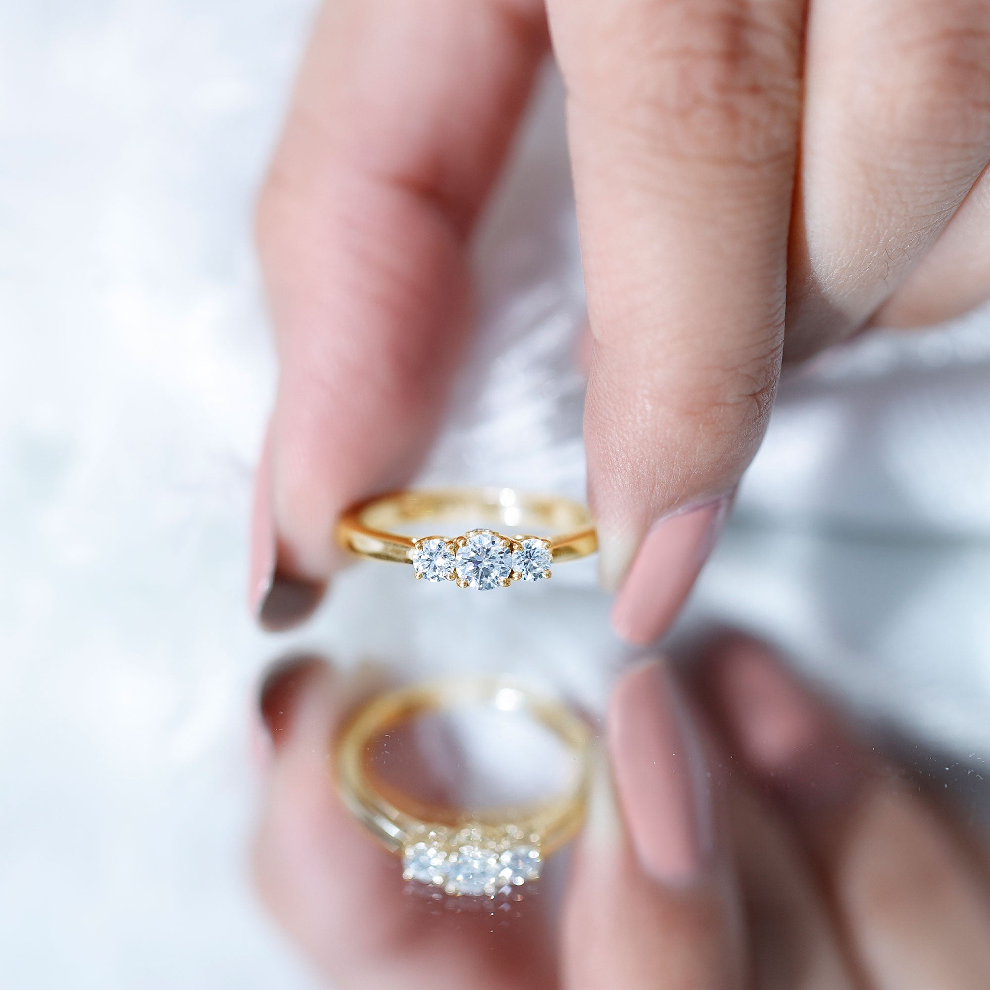 Moissanite Promise Ring – Brilliant Cut Three Stone Ring for Women | Prong Setting