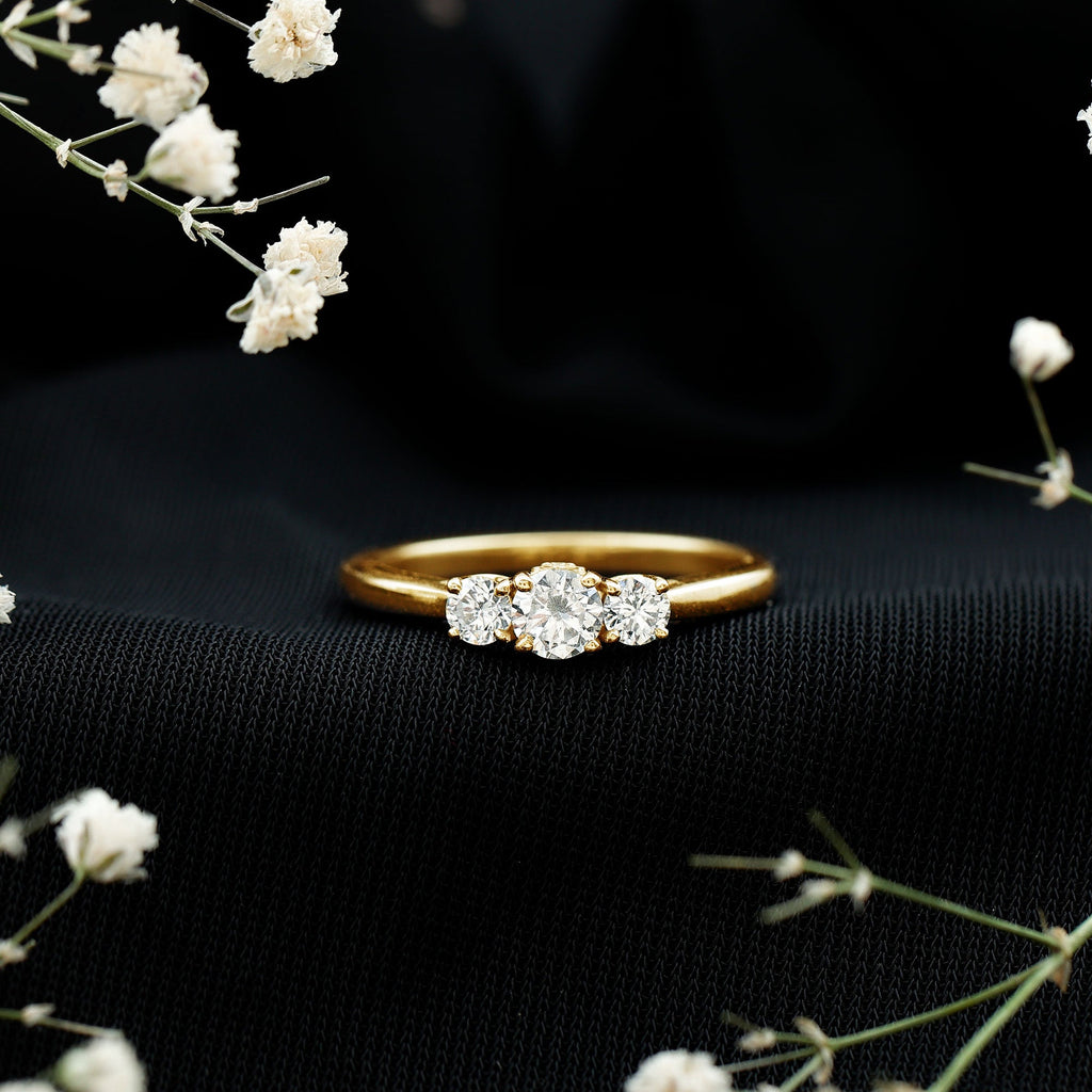 Moissanite Promise Ring – Brilliant Cut Three Stone Ring for Women | Prong Setting