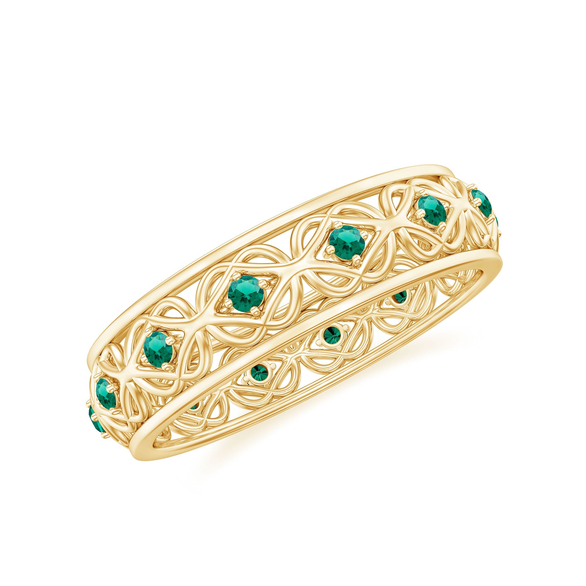 Lab Grown Emerald Wedding Band – Vintage Celtic Eternity Ring with Green Gemstones