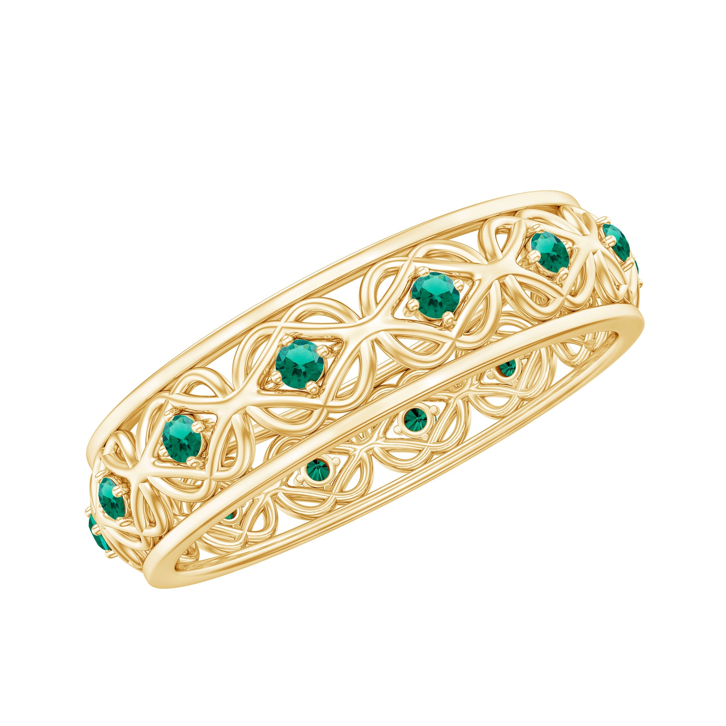 Lab Grown Emerald Ring – Vintage Emerald Wedding Band With Celtic Design