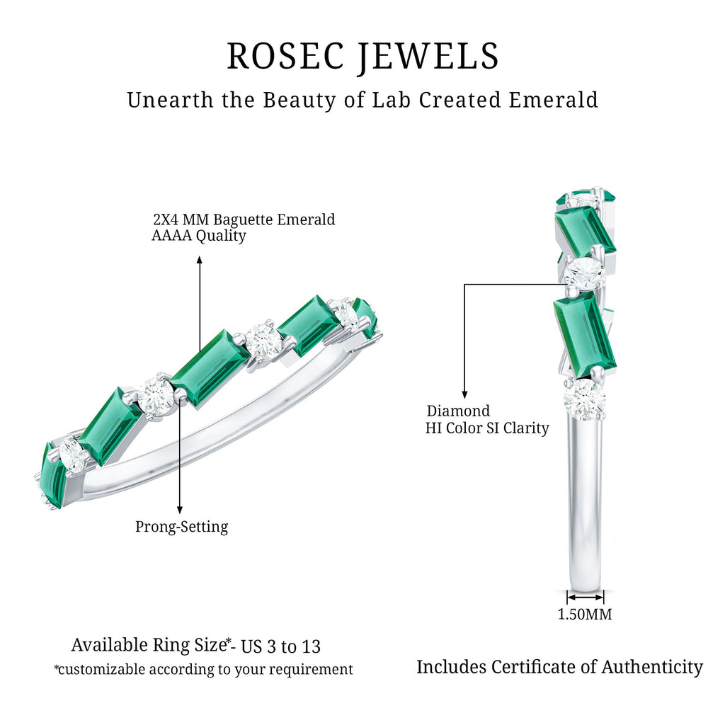 Lab Grown Emerald Ring – Half Eternity Band with Baguette Cut Gemstones & Diamond Accents
