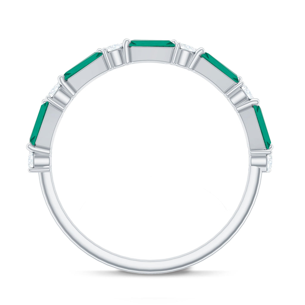 Lab Grown Emerald Ring – Half Eternity Band with Baguette Cut Gemstones & Diamond Accents