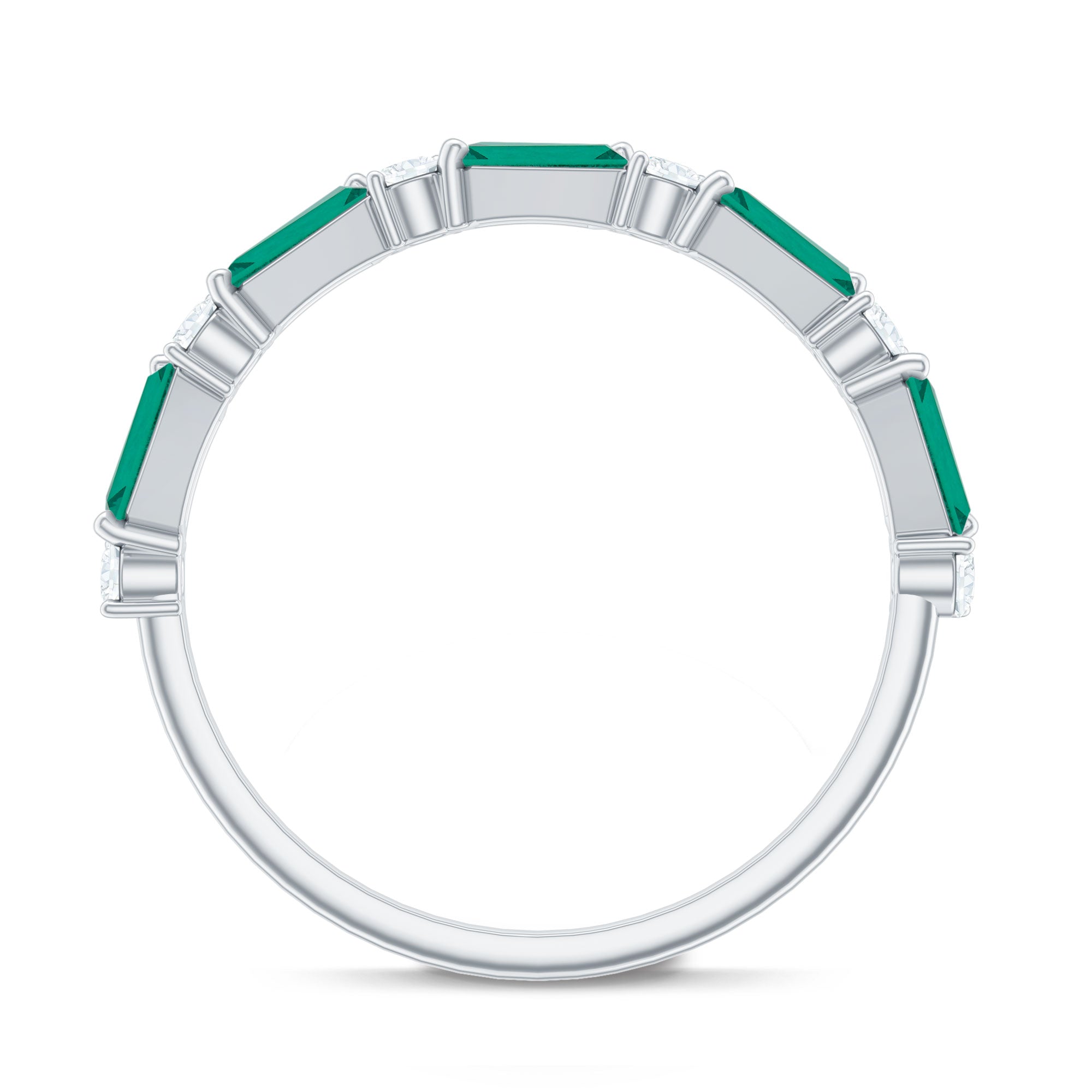 Lab Grown Emerald Ring – Half Eternity Band with Baguette Cut Gemstones & Diamond Accents