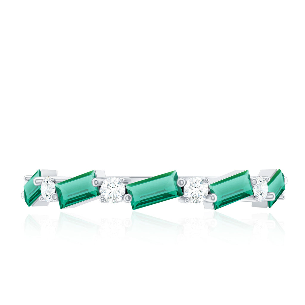 Lab Grown Emerald Ring – Half Eternity Band with Baguette Cut Gemstones & Diamond Accents