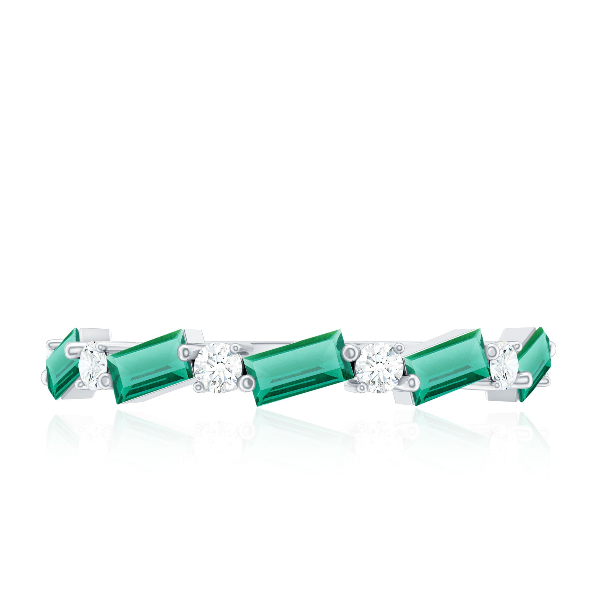 Lab Grown Emerald Ring – Half Eternity Band with Baguette Cut Gemstones & Diamond Accents