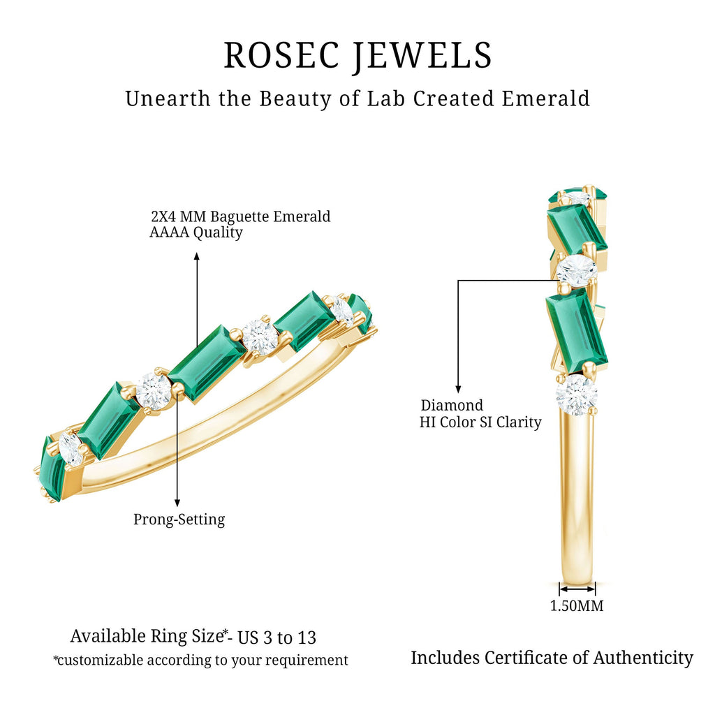 Lab Grown Emerald Ring – Half Eternity Band with Baguette Cut Gemstones & Diamond Accents
