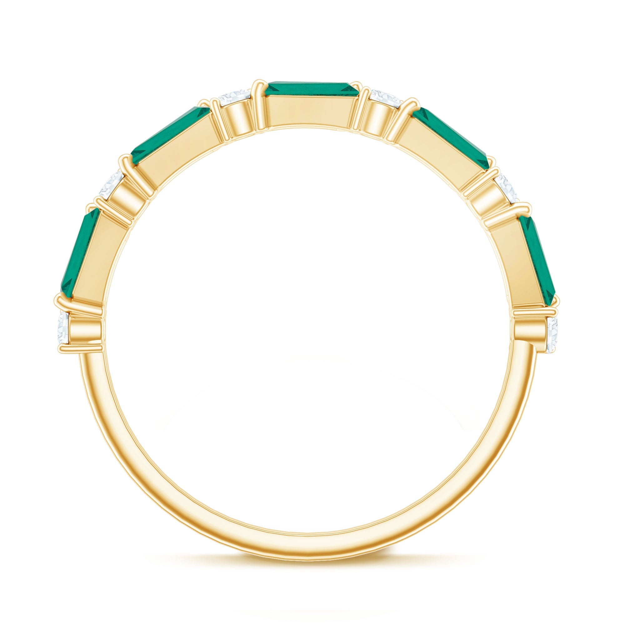 Lab Grown Emerald Ring – Half Eternity Band with Baguette Cut Gemstones & Diamond Accents