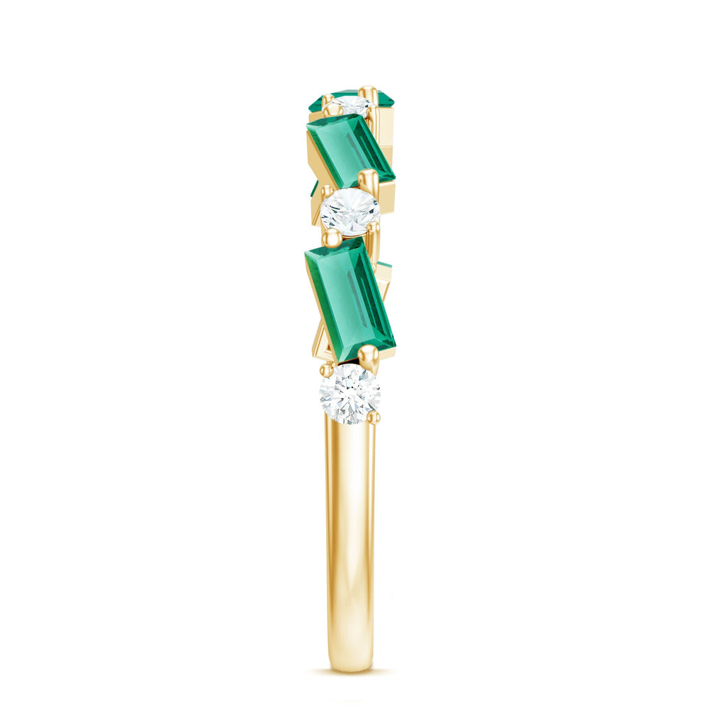 Lab Grown Emerald Ring – Half Eternity Band with Baguette Cut Gemstones & Diamond Accents