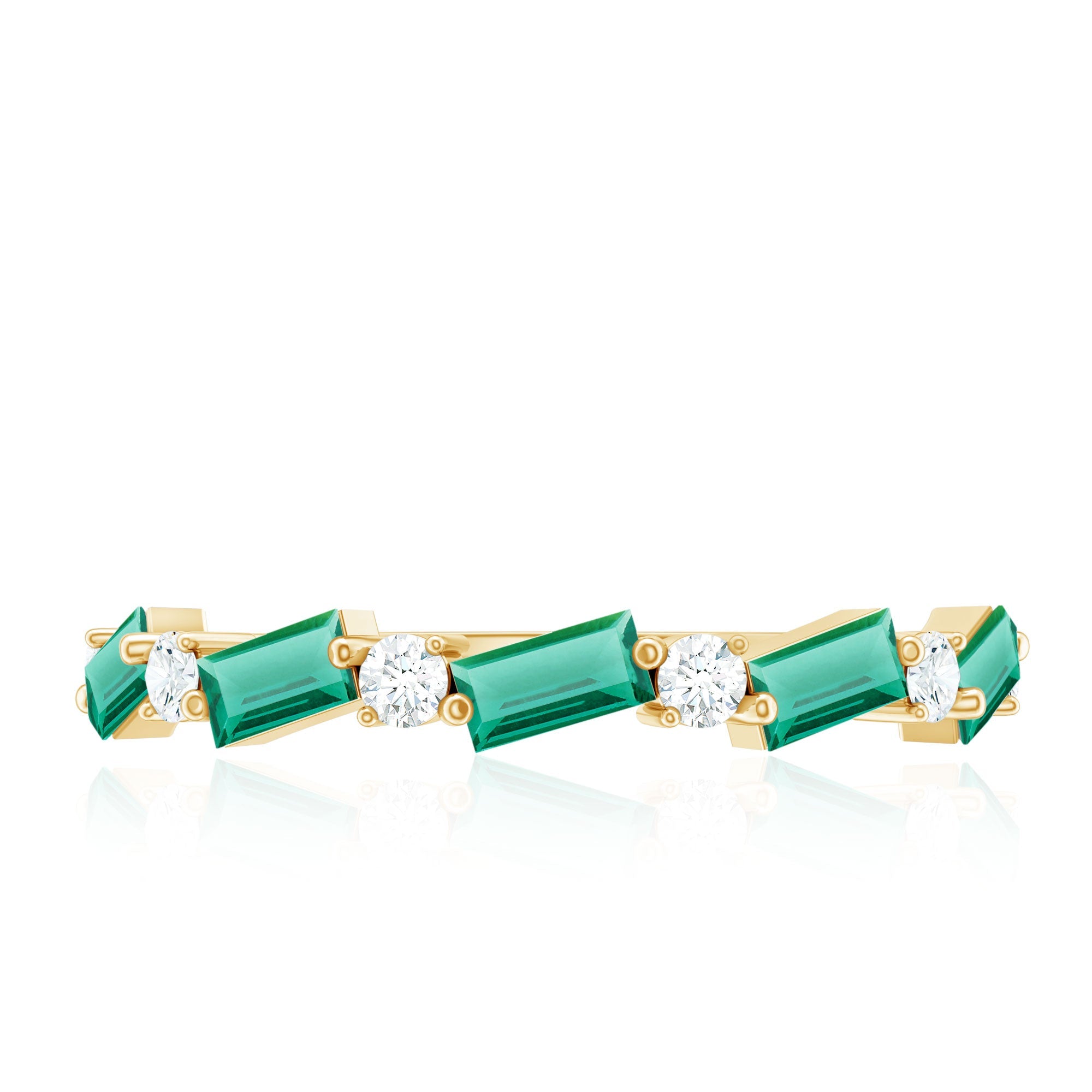 Lab Grown Emerald Ring – Half Eternity Band with Baguette Cut Gemstones & Diamond Accents