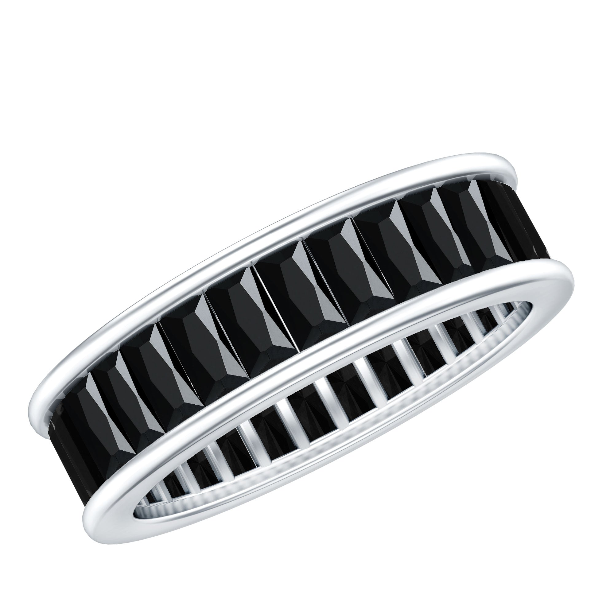 Baguette Cut Black Onyx Wedding Band in Channel Setting