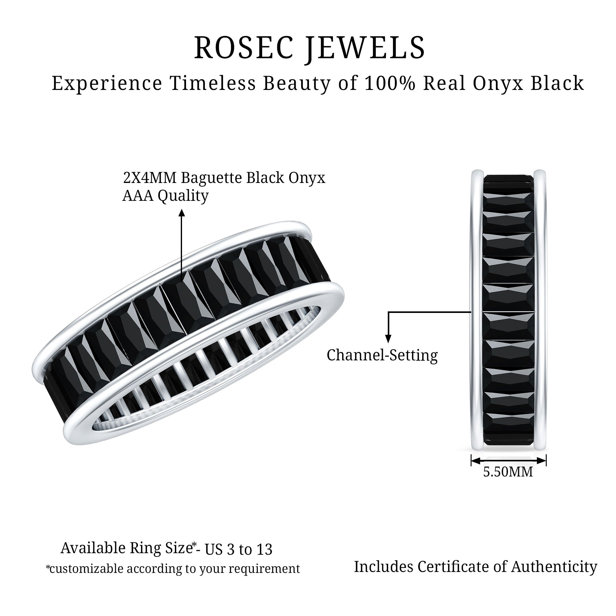 Baguette Cut Black Onyx Wedding Band in Channel Setting
