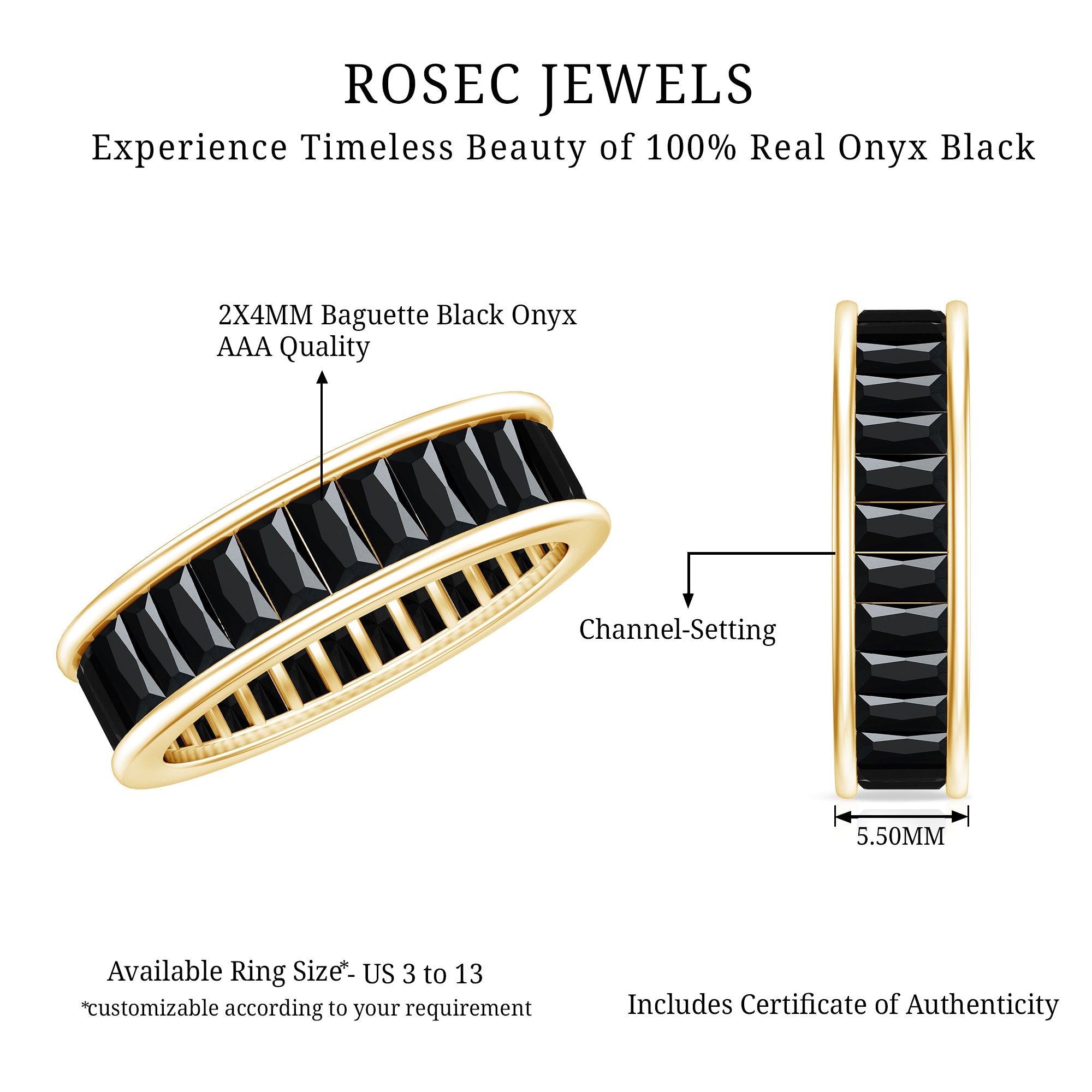 Baguette Cut Black Onyx Wedding Band in Channel Setting