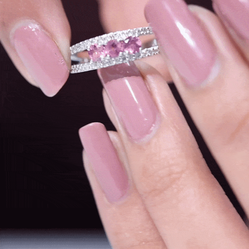 Pink Tourmaline Ring – Elegant Three Stone Anniversary Ring | Diamond Accent