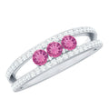 Pink Tourmaline Ring – Elegant Three Stone Anniversary Ring | Diamond Accent