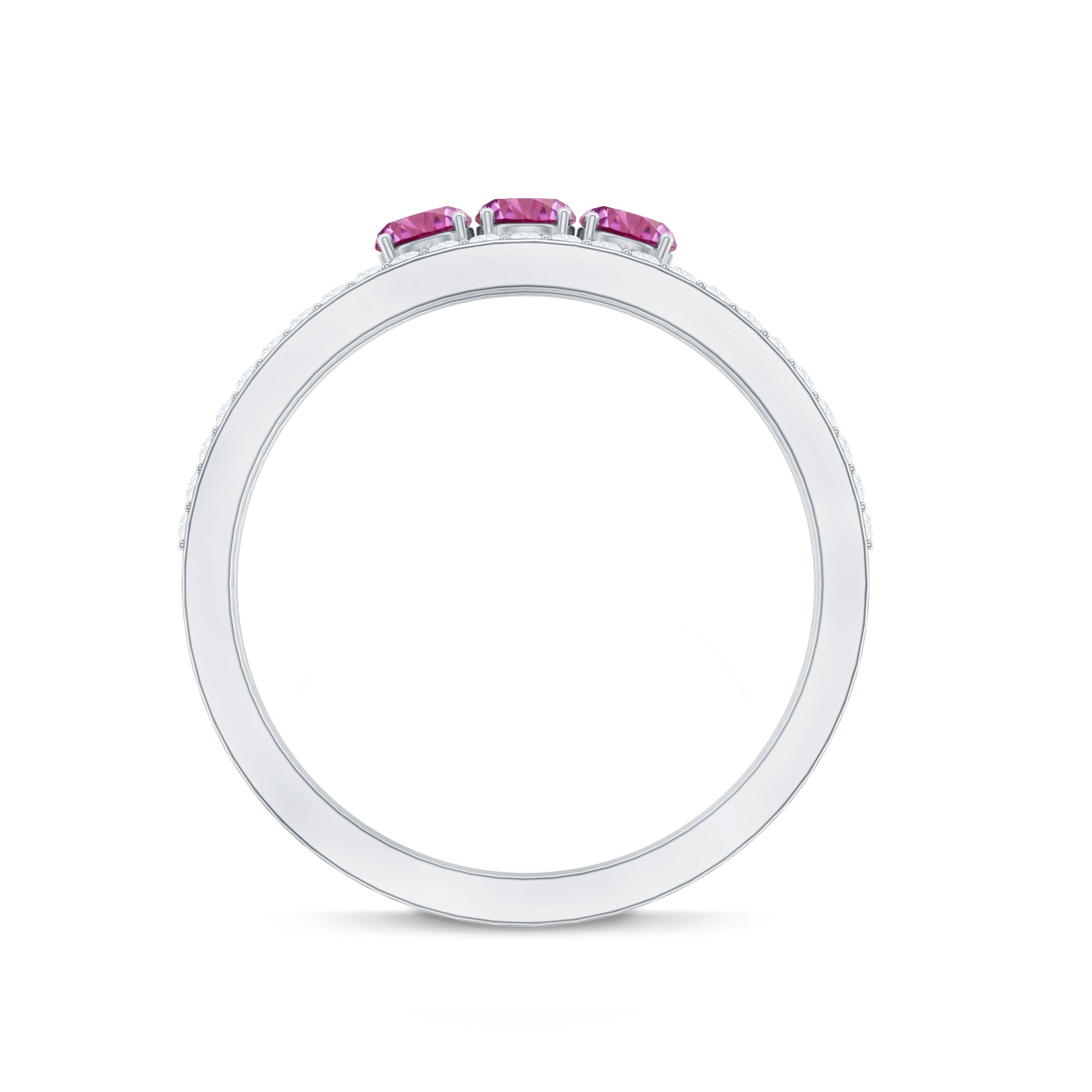 Pink Tourmaline Ring – Elegant Three Stone Anniversary Ring | Diamond Accent
