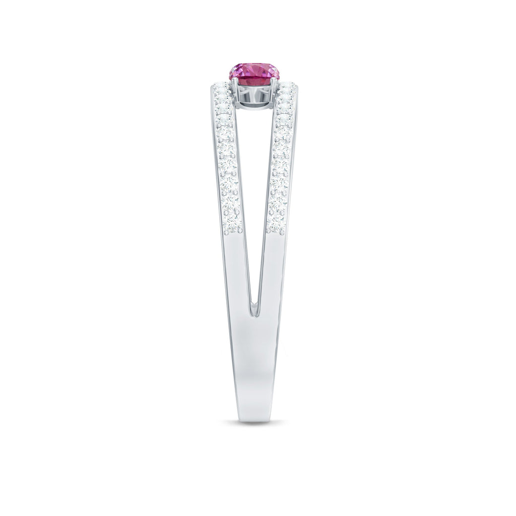 Pink Tourmaline Ring – Elegant Three Stone Anniversary Ring | Diamond Accent