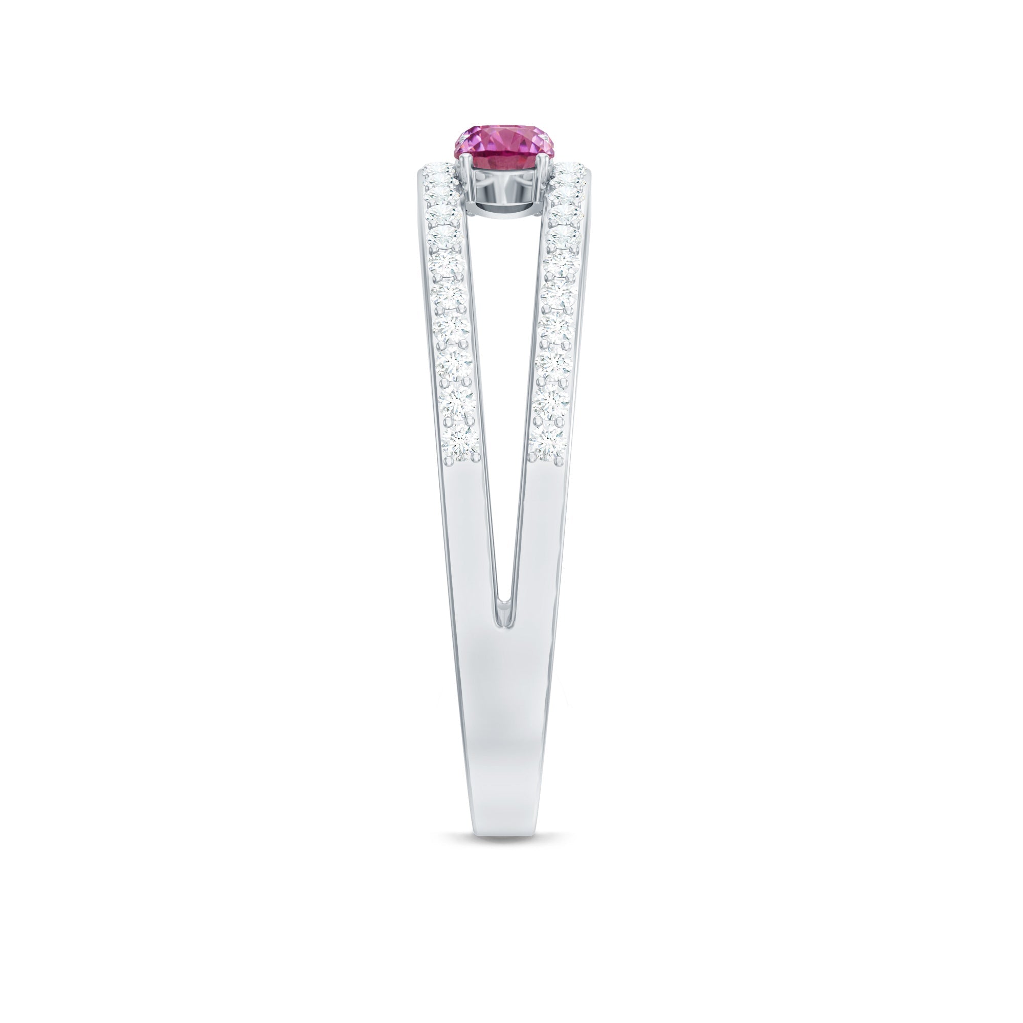 Pink Tourmaline Ring – Elegant Three Stone Anniversary Ring | Diamond Accent