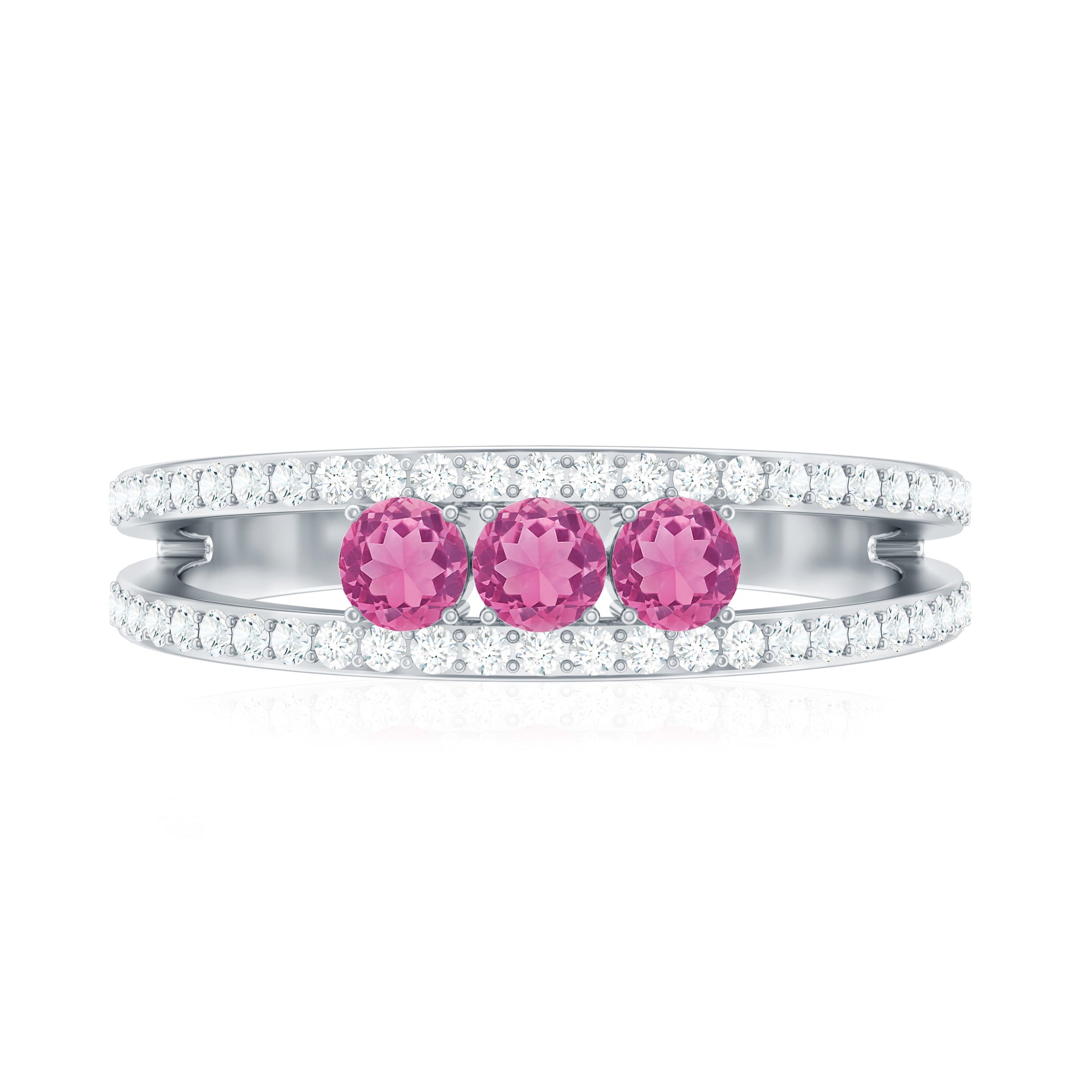 Pink Tourmaline Ring – Elegant Three Stone Anniversary Ring | Diamond Accent